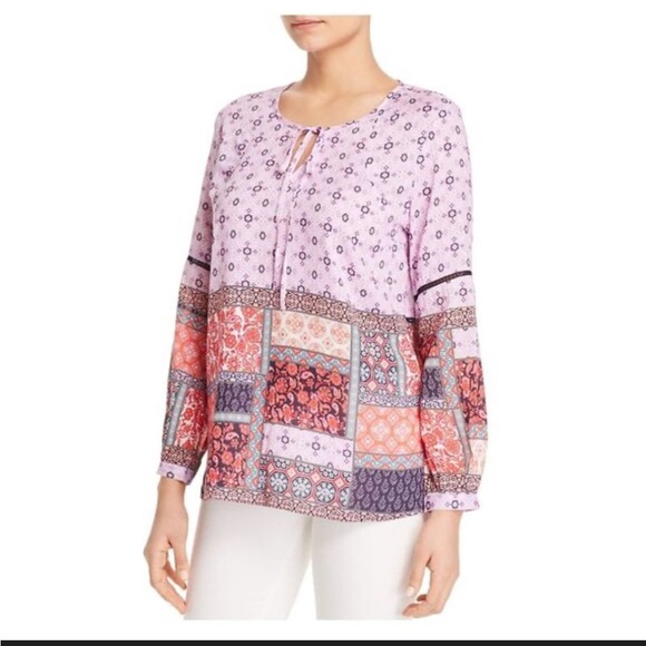 Feathers By Tolani Tops - Feathers by Tolani Elsie Patchwork Blouse Pink Purple Boho Top Modal XS NWT